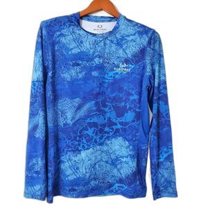 Realtree Wav3 Standard Blue Camo Mens Size Small Long Sleeve Fishing Shirt